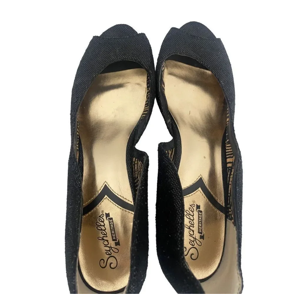 Seychelle’s Glitter Black Peep Toe Heels
